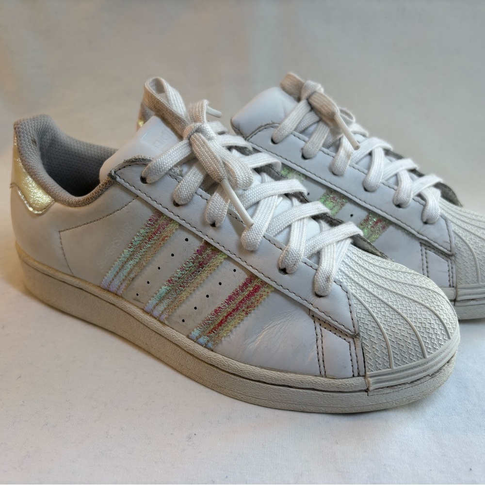adidas Kids White Sneakers with Iridescent Stripes